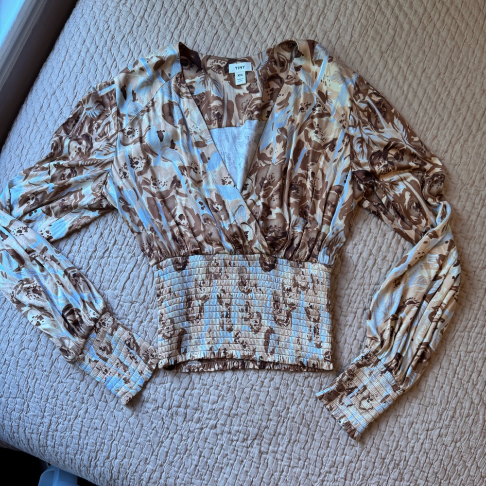 NWOT Anthropologie Tiny Valentina Long-Sleeve Printed Surplice Top, XS